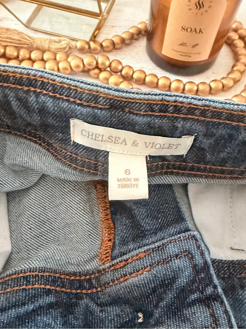 Chelsea And Violet Two Tone Dark Medium Wash Baggy Wide Leg Denim Jeans Size 6